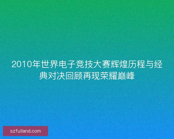 2010年世界电子竞技大赛辉煌历程与经典对决回顾再现荣耀巅峰 2010年世界电子竞技大赛辉煌历程与经典对决回顾再现荣耀巅峰