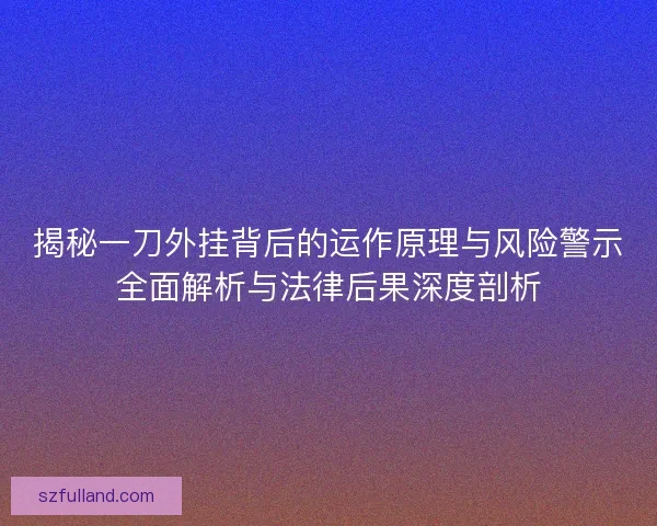 揭秘一刀外挂背后的运作原理与风险警示全面解析与法律后果深度剖析
